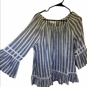 Retrology Blue and White Striped Peasant Top